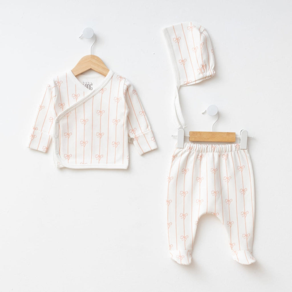 Baby Girl Bow Print 3-Piece Set | Wrap Top, Pants & Matching Hat