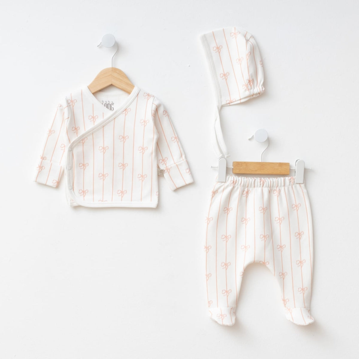 Baby Girl Bow Print 3-Piece Set | Wrap Top, Pants & Matching Hat