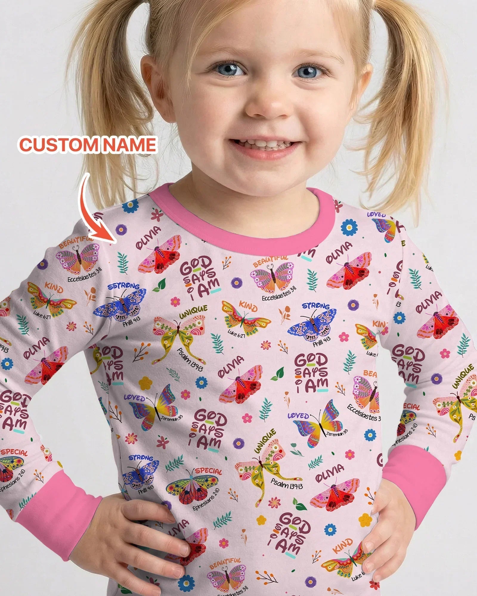 Custom Name God says I am Butterfly Bamboo Two Piece Long Sleeve Pajama Set
