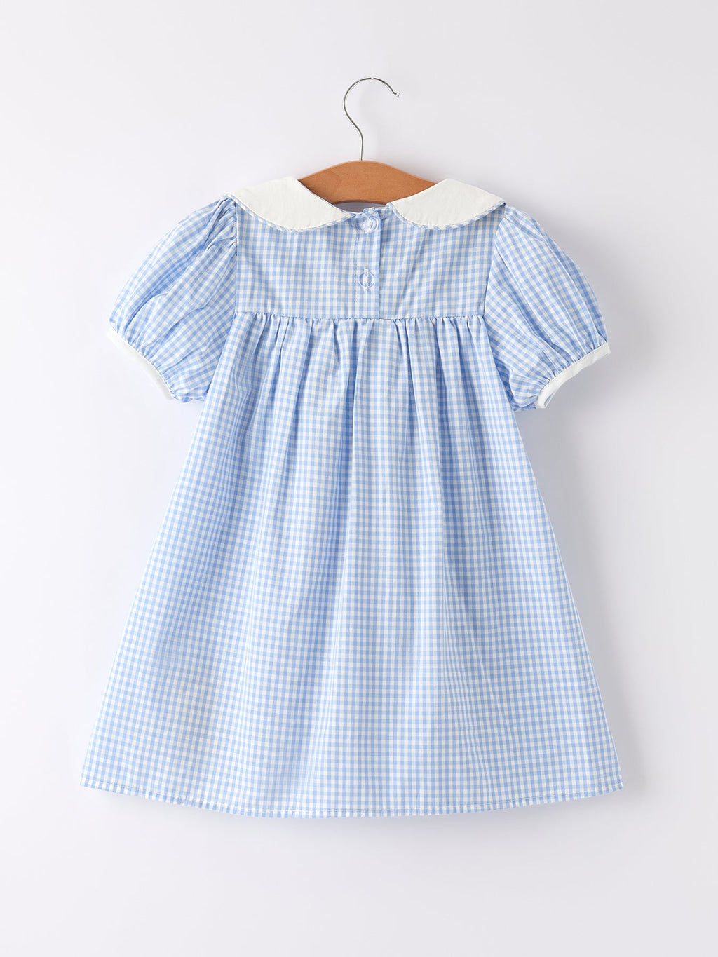 Blue Rabbit Embroidery Plaid Baby Collar Dress