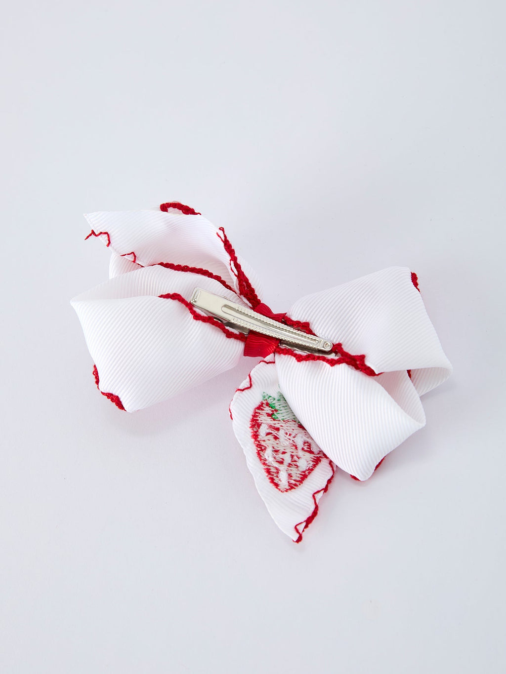 Strawberry Embroidered Girls Bow 4 Inches