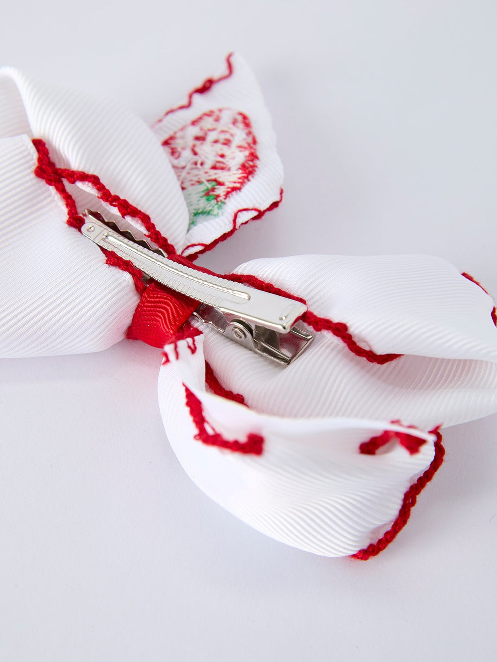 Strawberry Embroidered Girls Bow 4 Inches