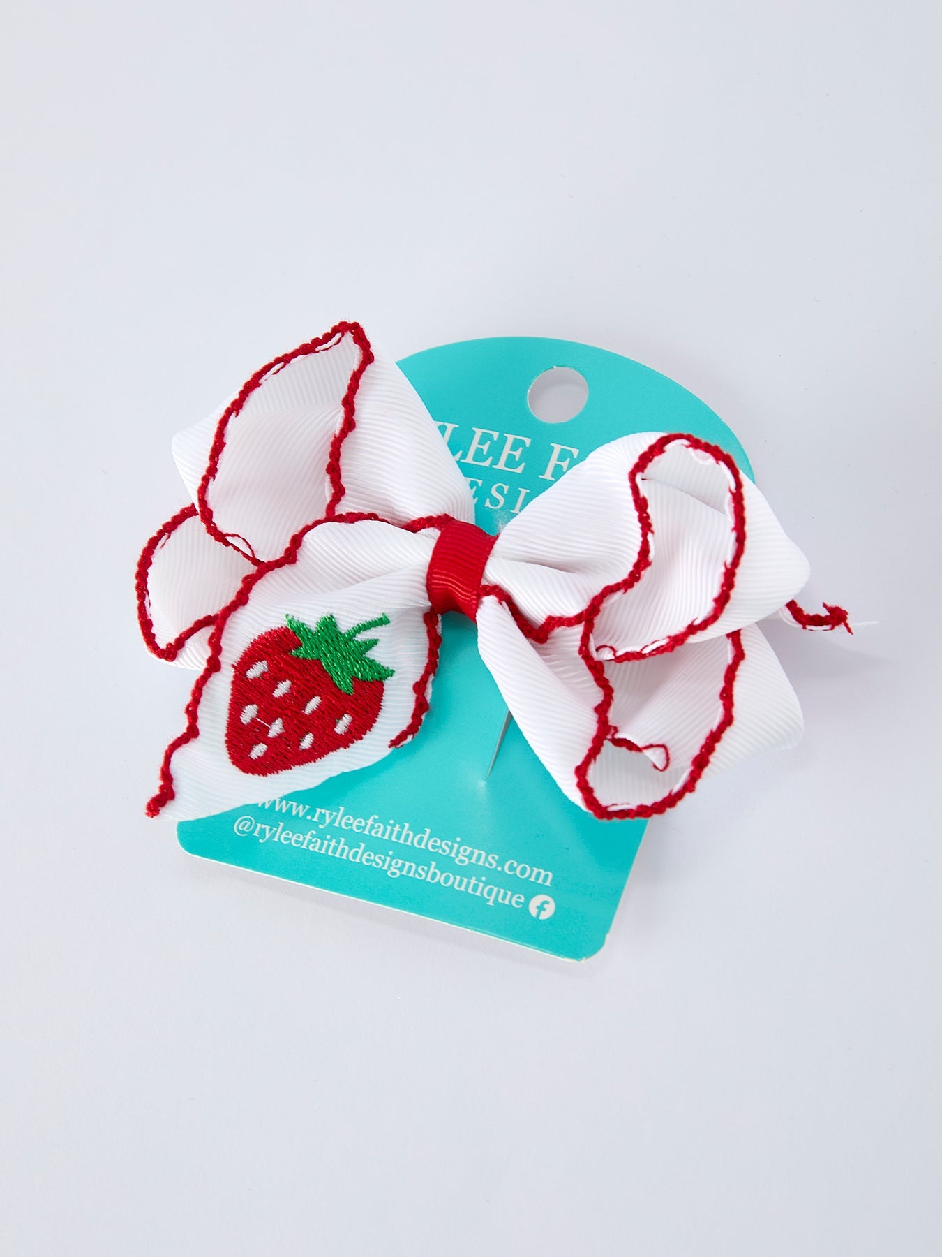 Strawberry Embroidered Girls Bow 4 Inches