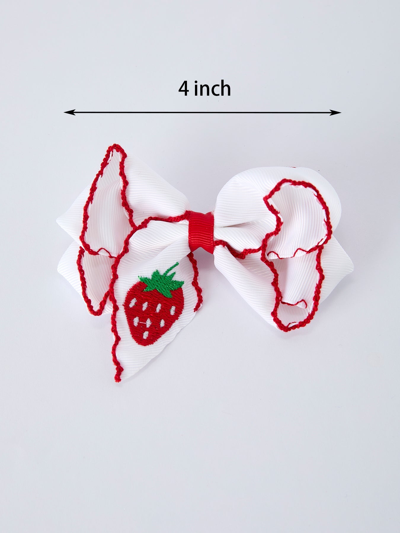Strawberry Embroidered Girls Bow 4 Inches