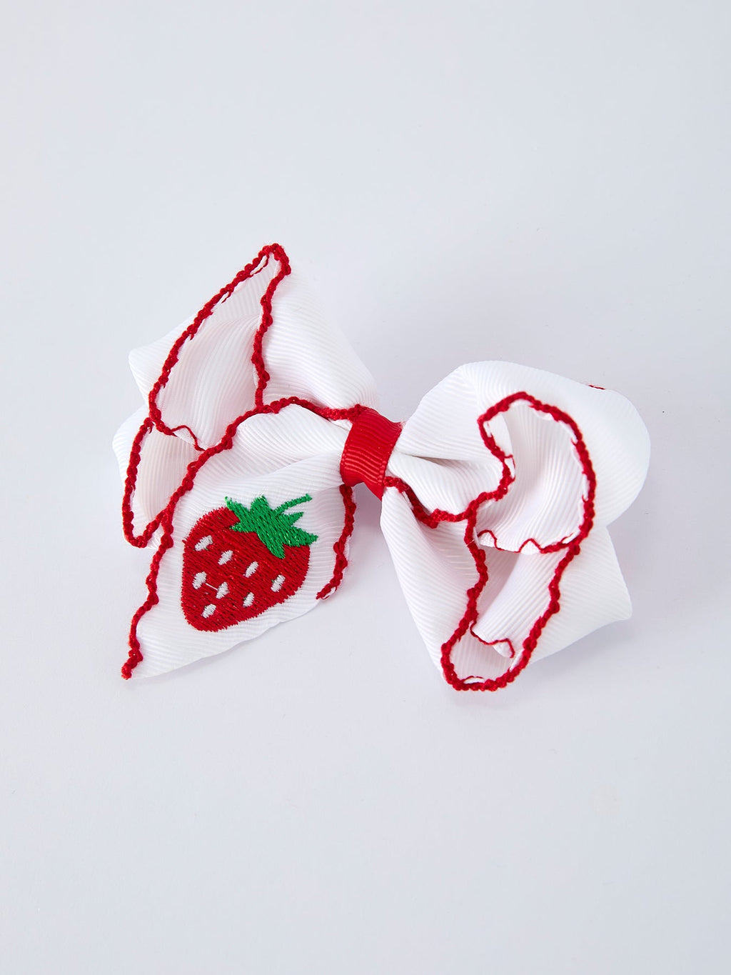 Strawberry Embroidered Girls Bow 4 Inches