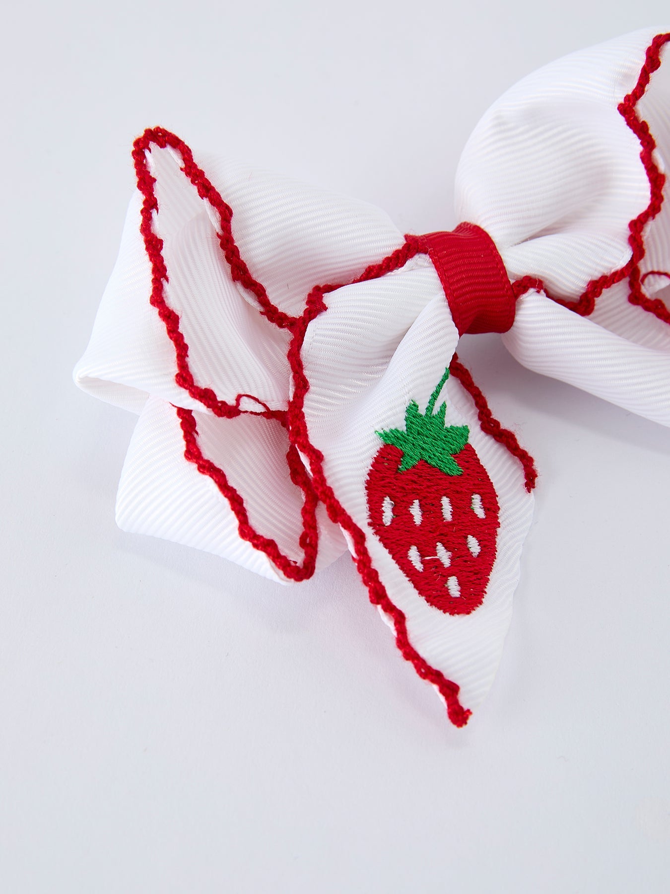 Strawberry Embroidered Girls Bow 4 Inches