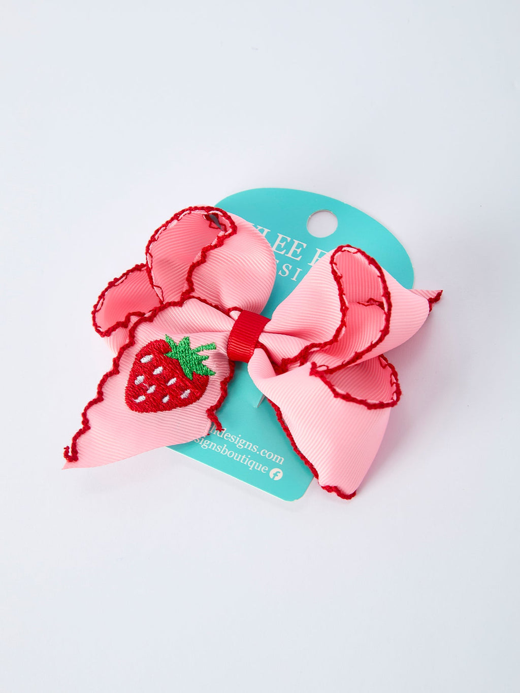 Strawberry Embroidered Girls Bow 4 Inches