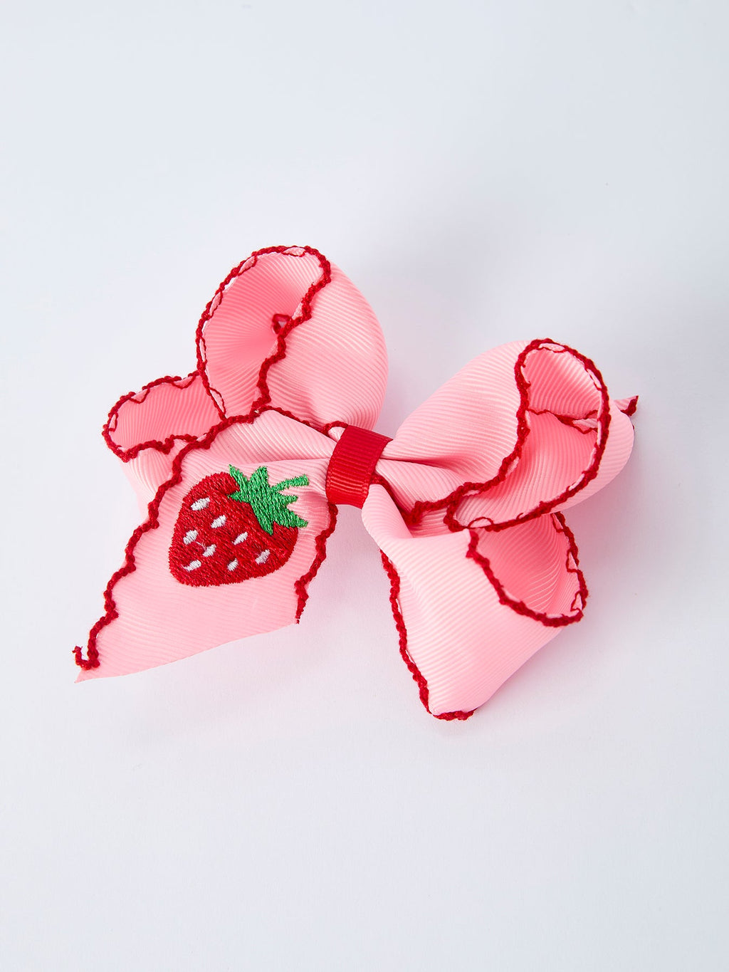 Strawberry Embroidered Girls Bow 4 Inches