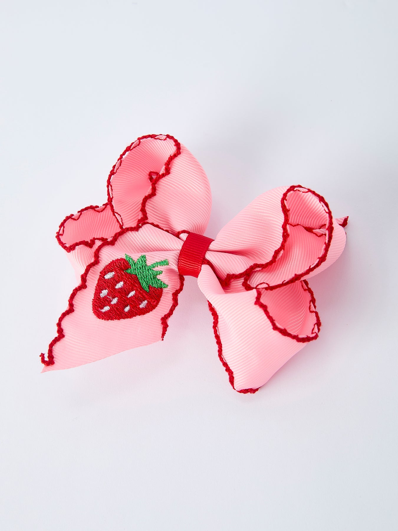 Strawberry Embroidered Girls Bow 4 Inches