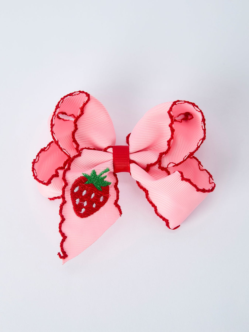 Strawberry Embroidered Girls Bow 4 Inches
