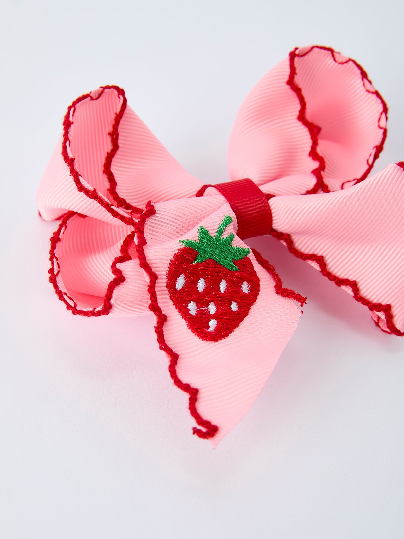Strawberry Embroidered Girls Bow 4 Inches