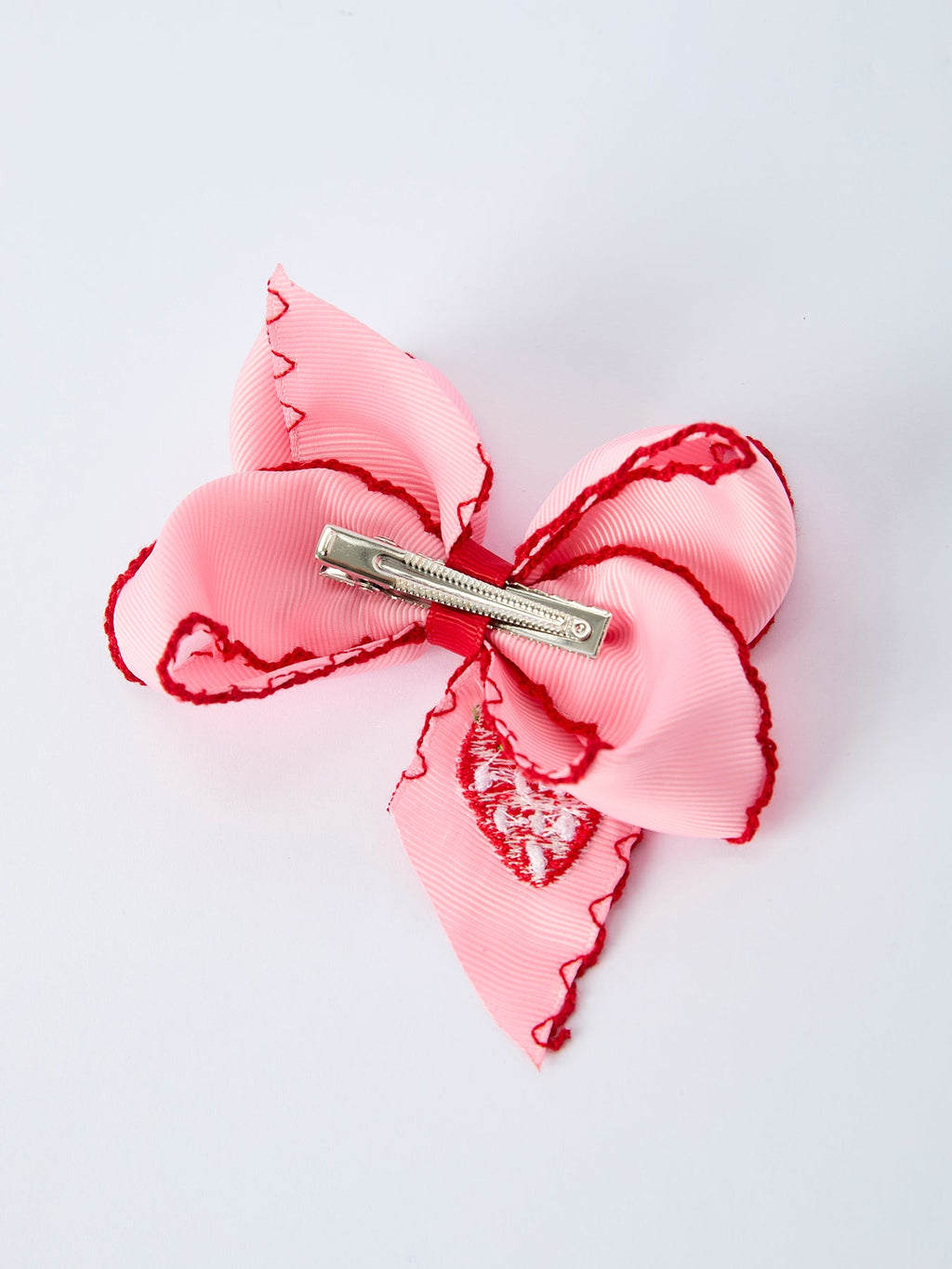Strawberry Embroidered Girls Bow 4 Inches