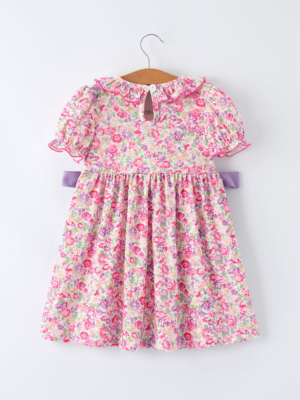 Easter Colorful Floral Bunny Embroidery Bow Ruffle Girl Dress