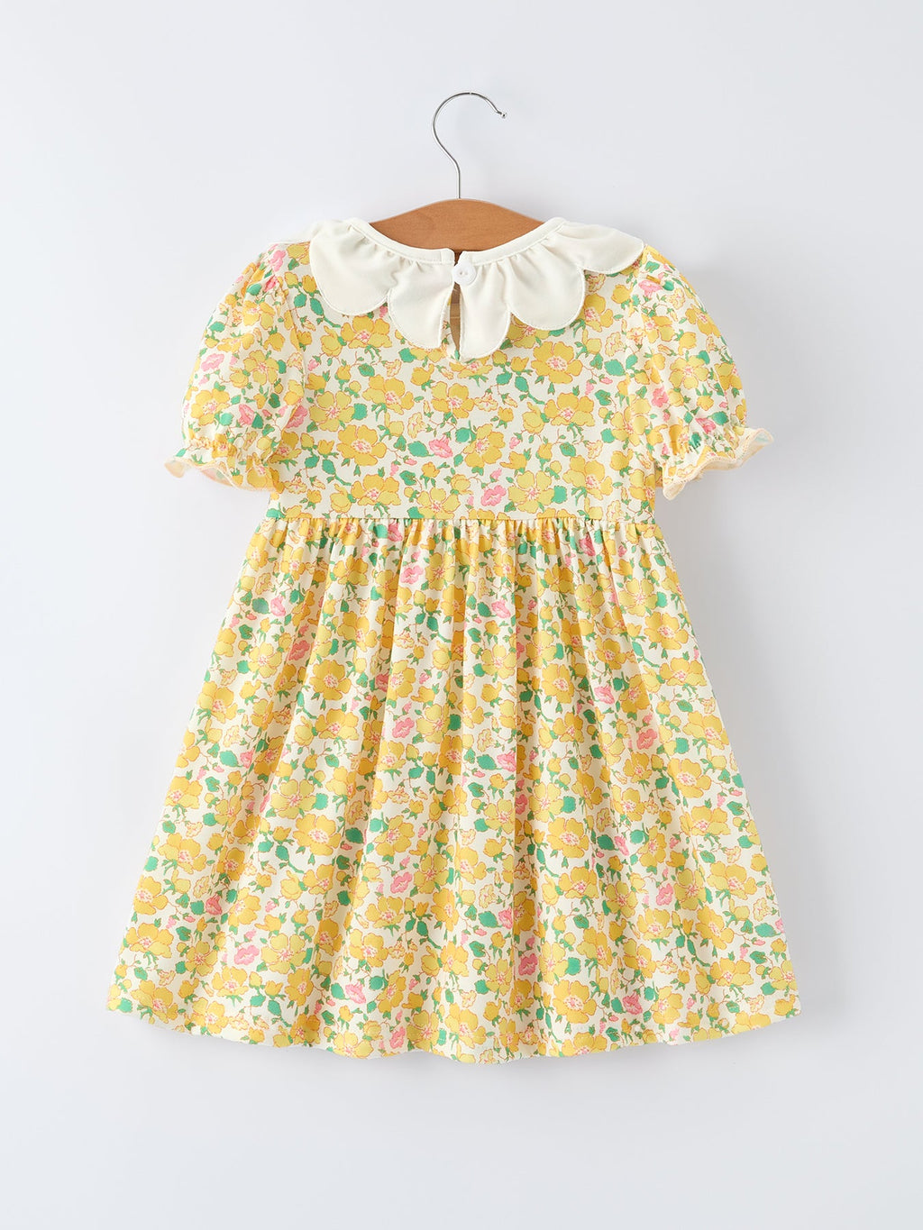 Easter Yellow Chick Embroidery Floral Girl Dress Petal Collar