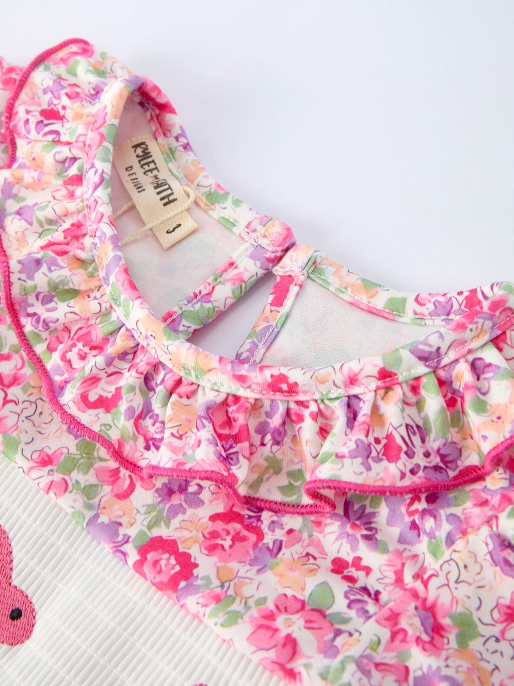 Easter Colorful Floral Bunny Embroidery Bow Ruffle Girl Dress