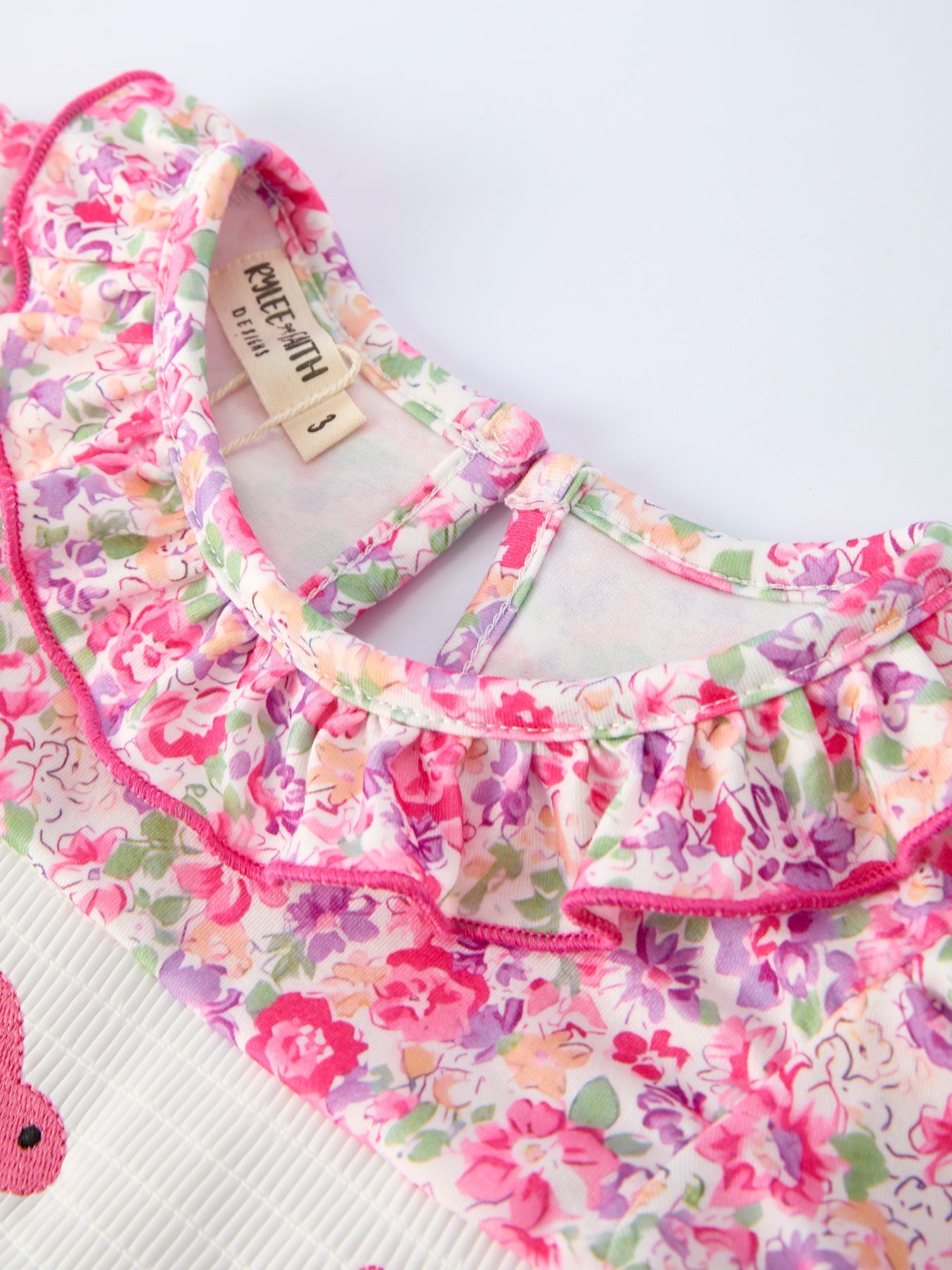 Easter Colorful Floral Bunny Embroidery Bow Ruffle Girl Dress