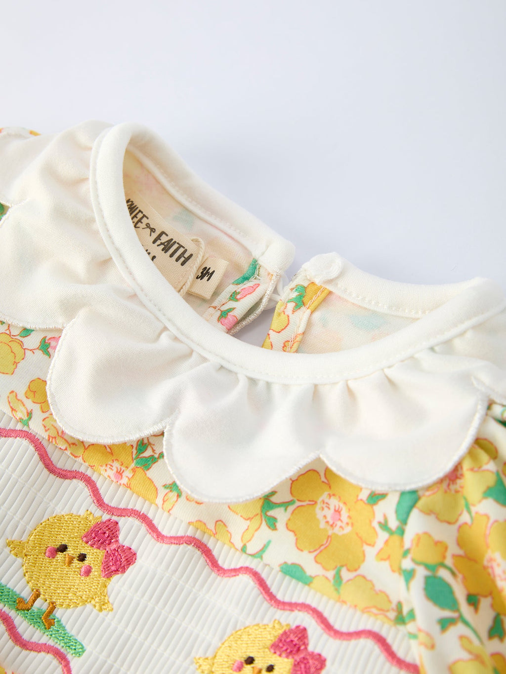 Easter Yellow Chick Embroidery Floral Baby Girl Romper Petal Collar