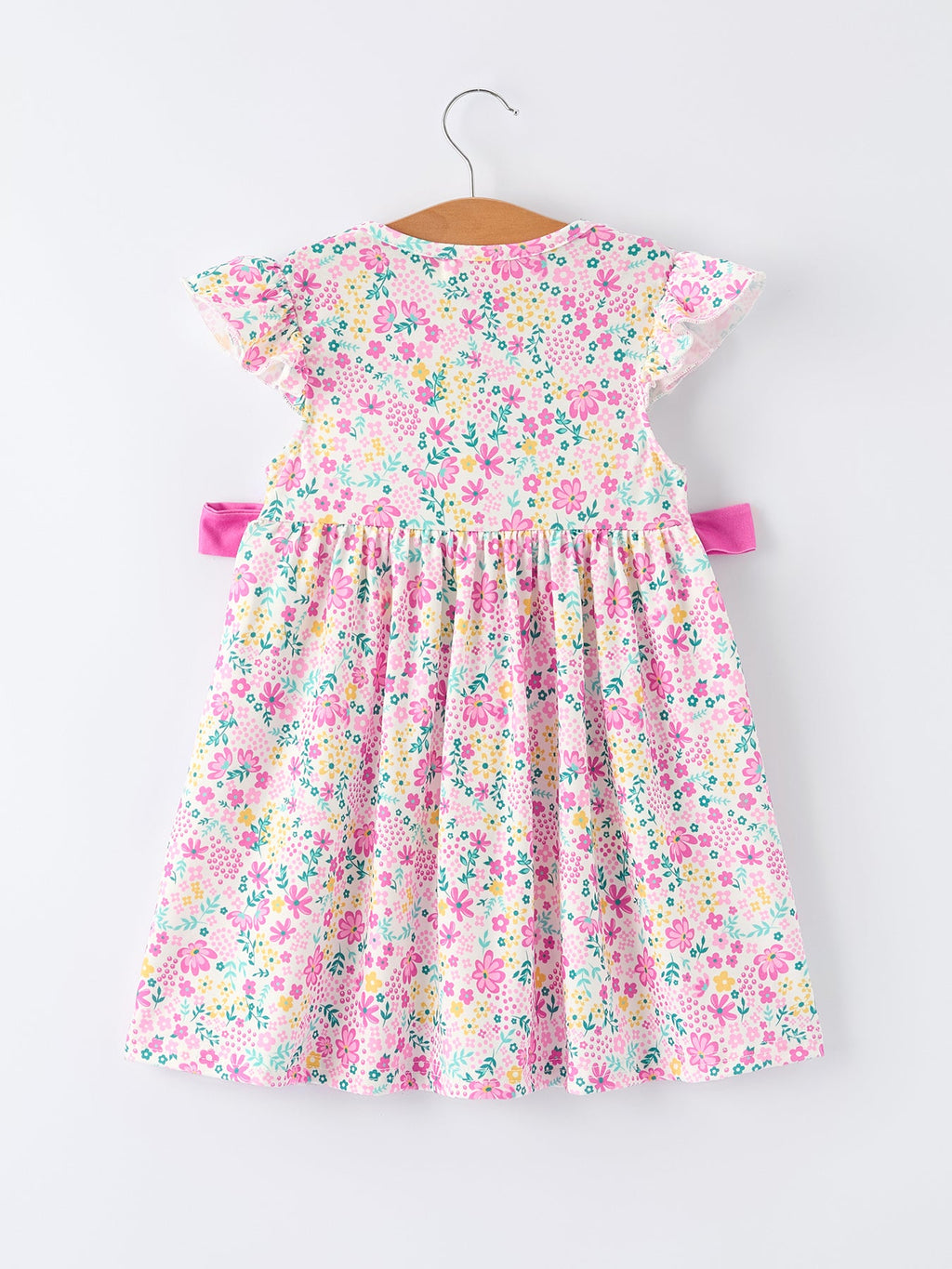 Easter Colorful Floral Bunny Bow Smocking Embroidery Girl Dress