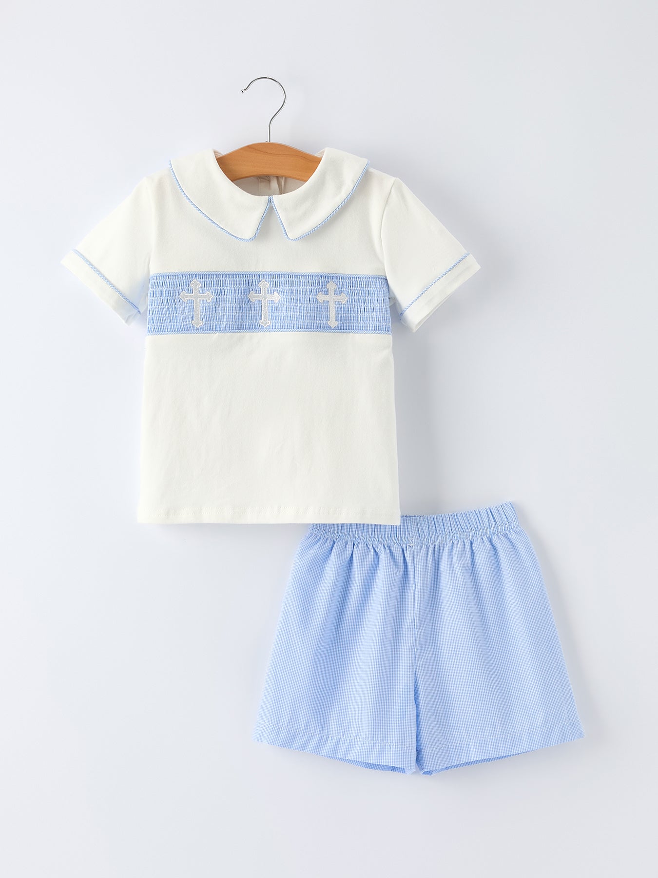 Blue Smocked Church Christ Bishop Christening Toddler Boys'Set