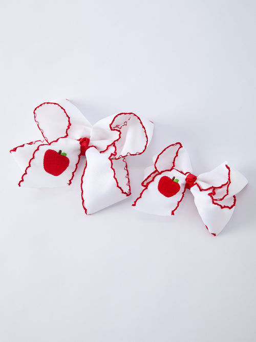 Back-to-school Apple Applique Girls Hairbow 4 Inches/6.25 inches