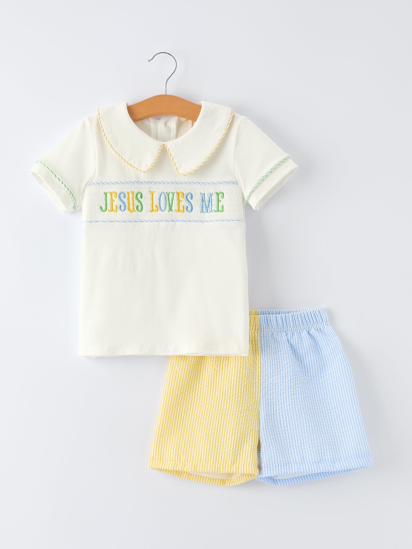 "Jesus Loves Me "Embroidered Toddler Boys' Set