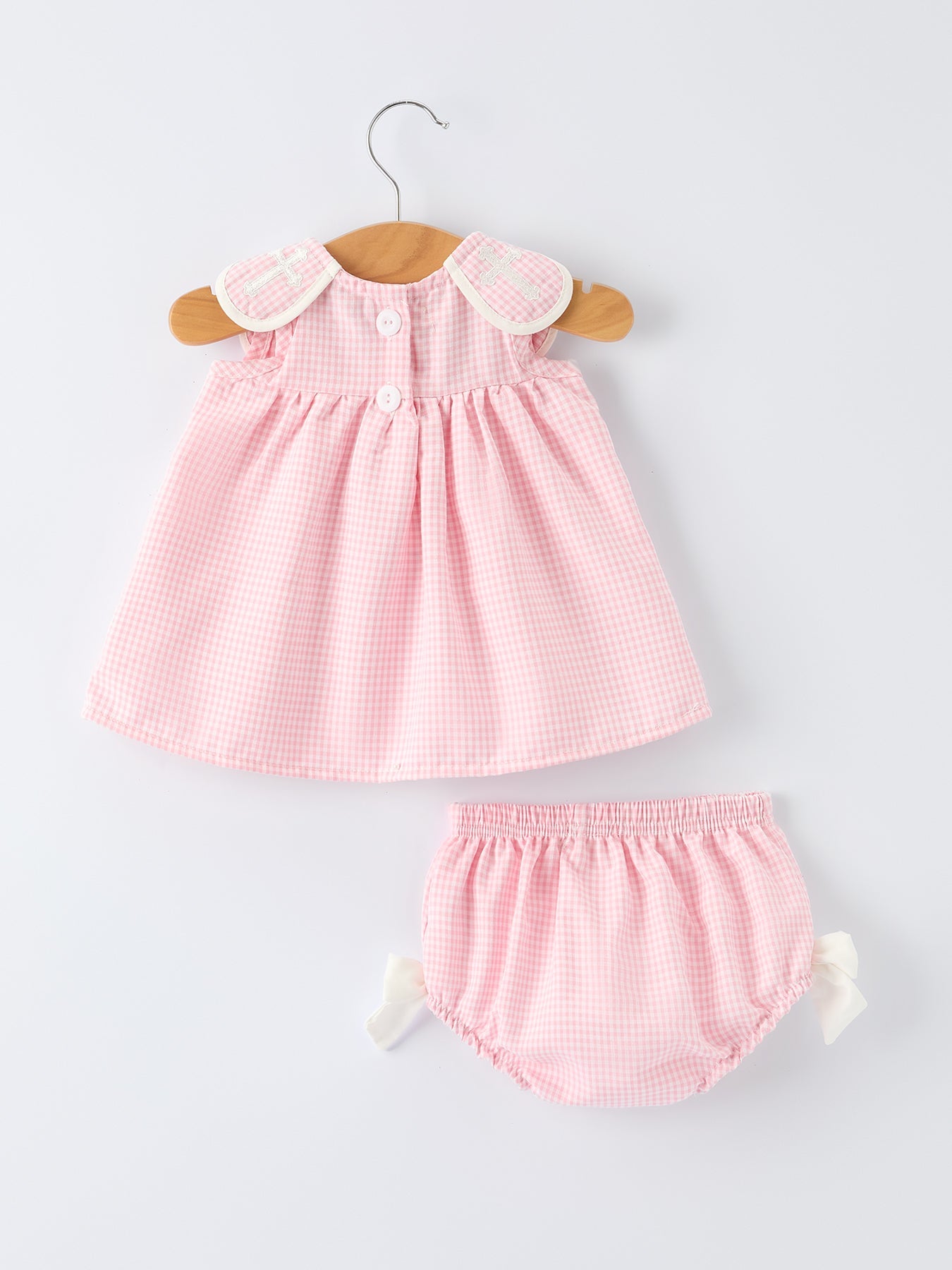 Pink Smocked Church Christ Bishop Christening Baby Girls Bloomer Set