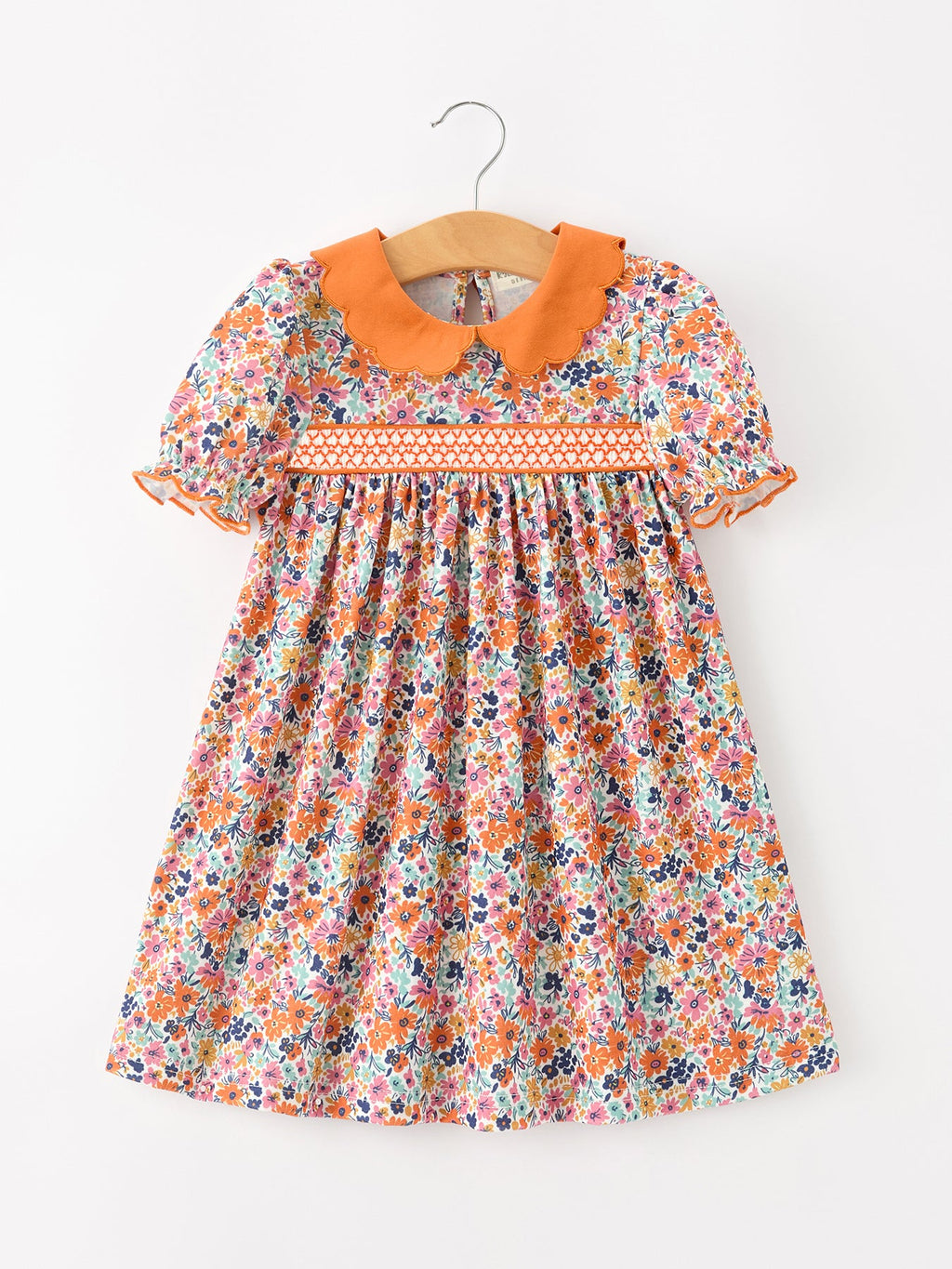 Fall Floral Smocked Petals Collar Girls Dress