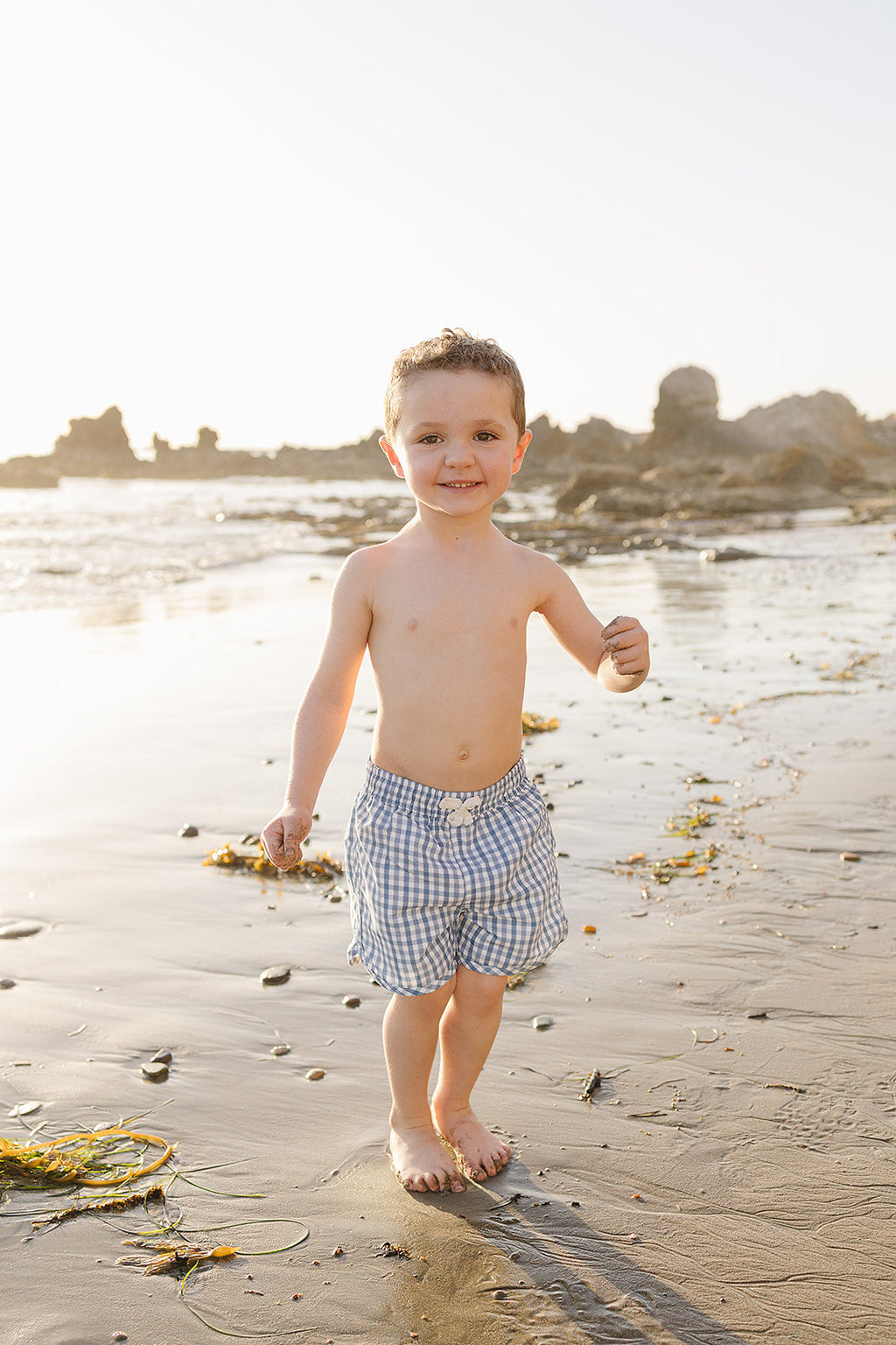 Light Blue Gingham Swim Shorts