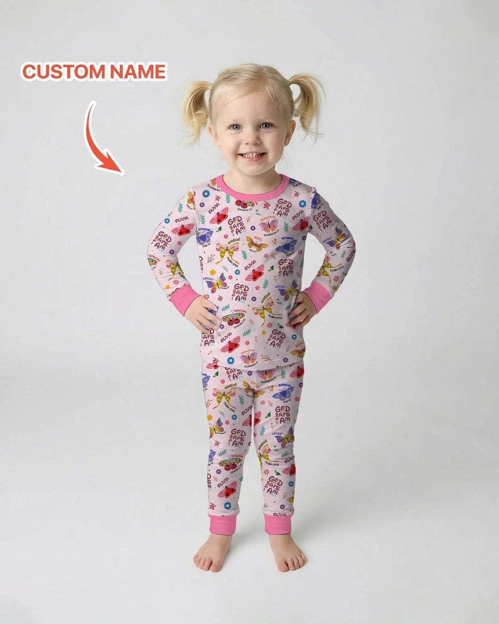 Custom Name God says I am Butterfly Bamboo Two Piece Long Sleeve Pajama Set