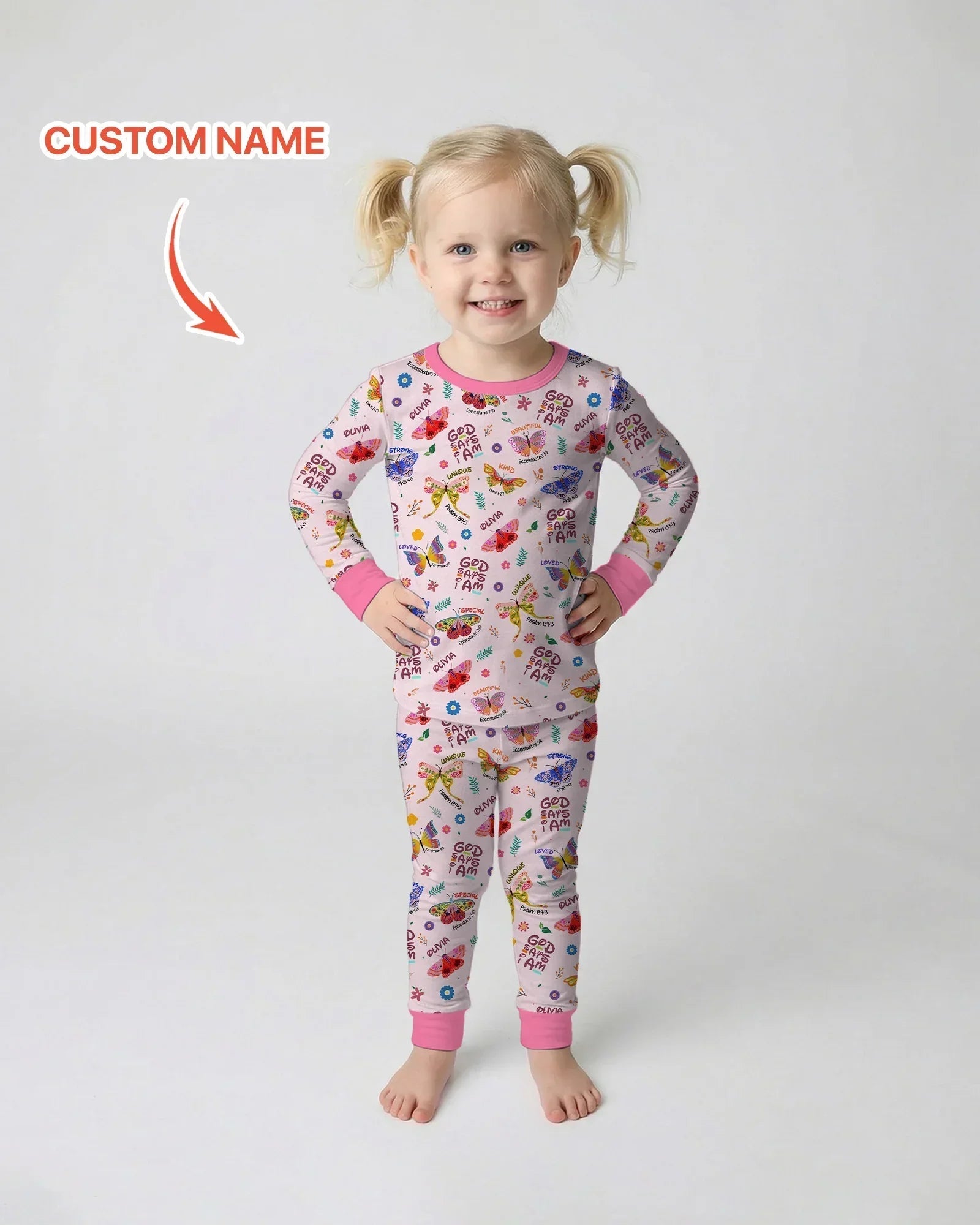 Custom Name God says I am Butterfly Bamboo Two Piece Long Sleeve Pajama Set