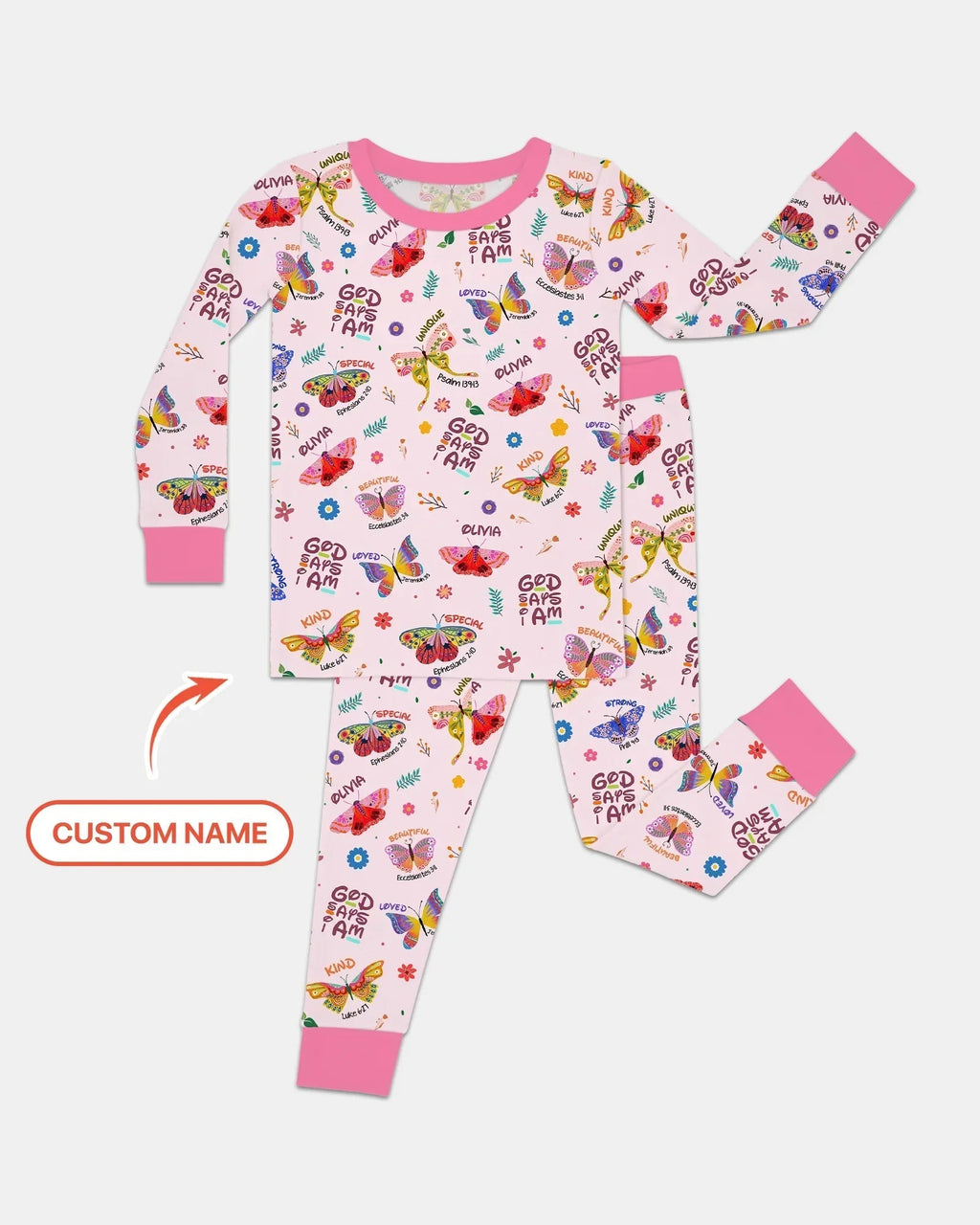 Custom Name God says I am Butterfly Bamboo Two Piece Long Sleeve Pajama Set