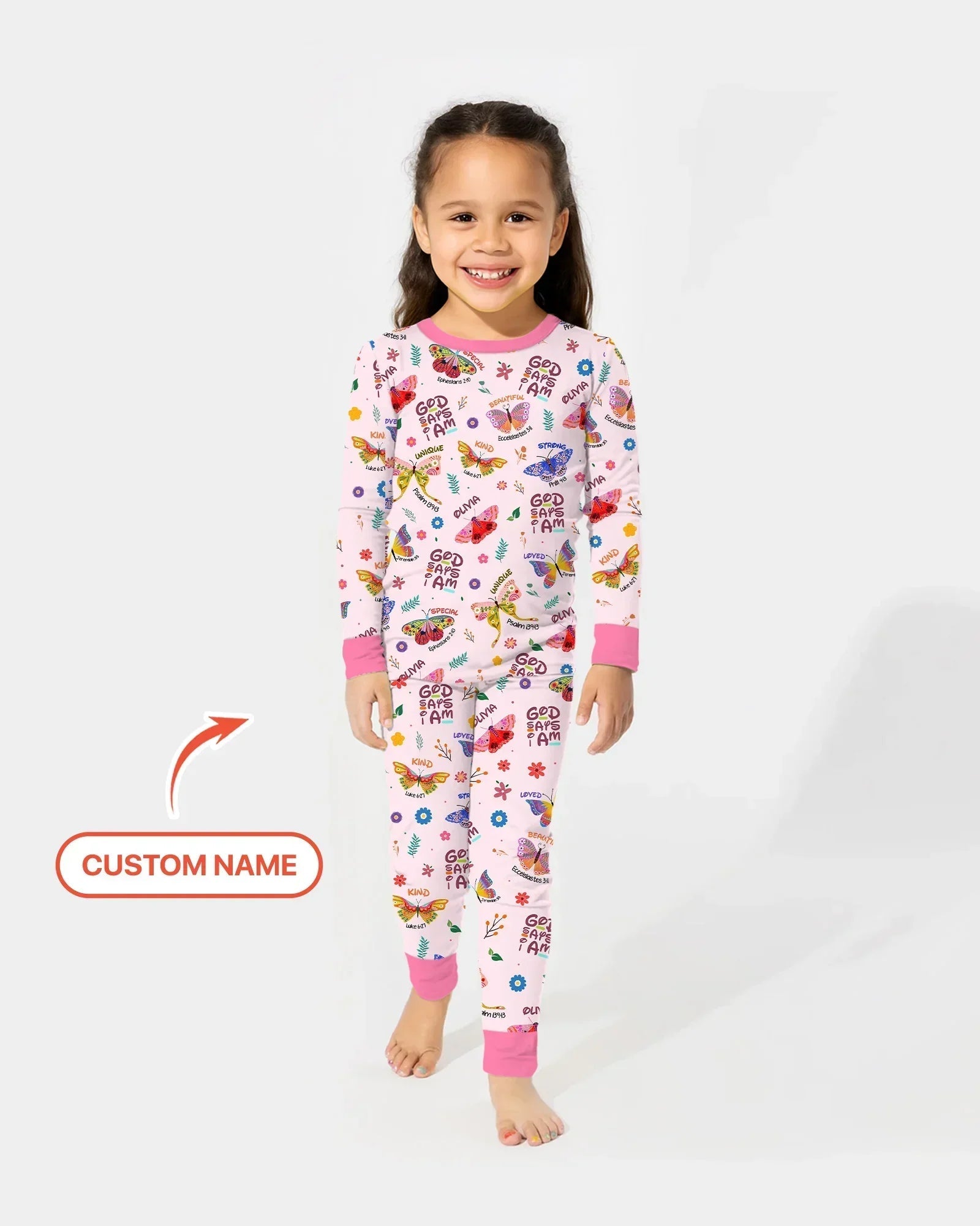 Custom Name God says I am Butterfly Bamboo Two Piece Long Sleeve Pajama Set