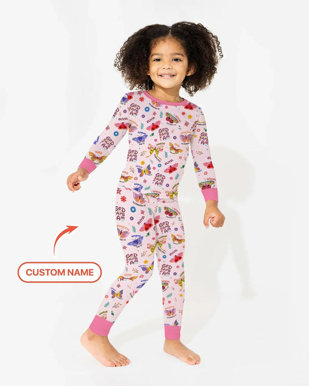 Custom Name God says I am Butterfly Bamboo Two Piece Long Sleeve Pajama Set