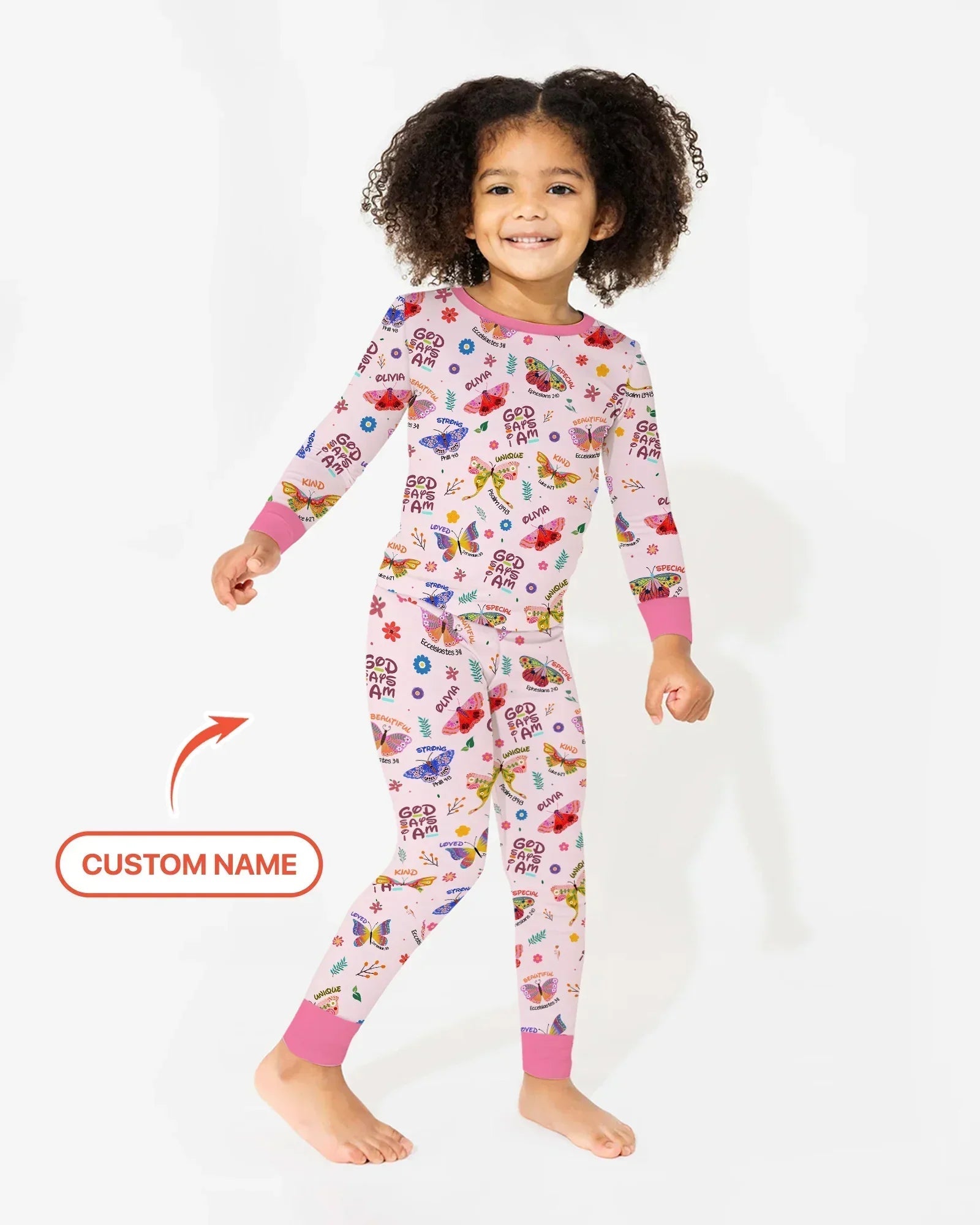Custom Name God says I am Butterfly Bamboo Two Piece Long Sleeve Pajama Set