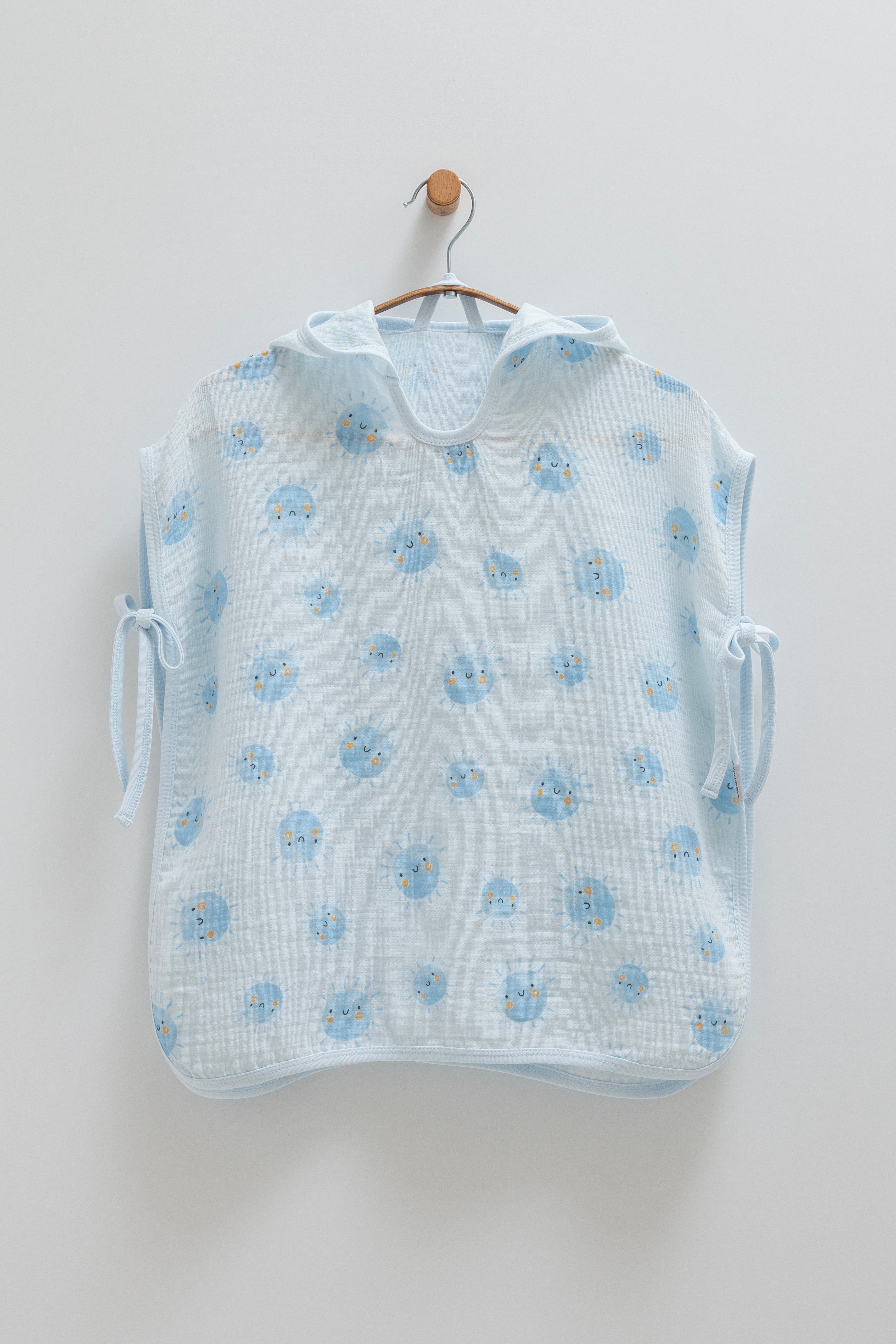 Smiley Sunshine Muslin Poncho-Blue