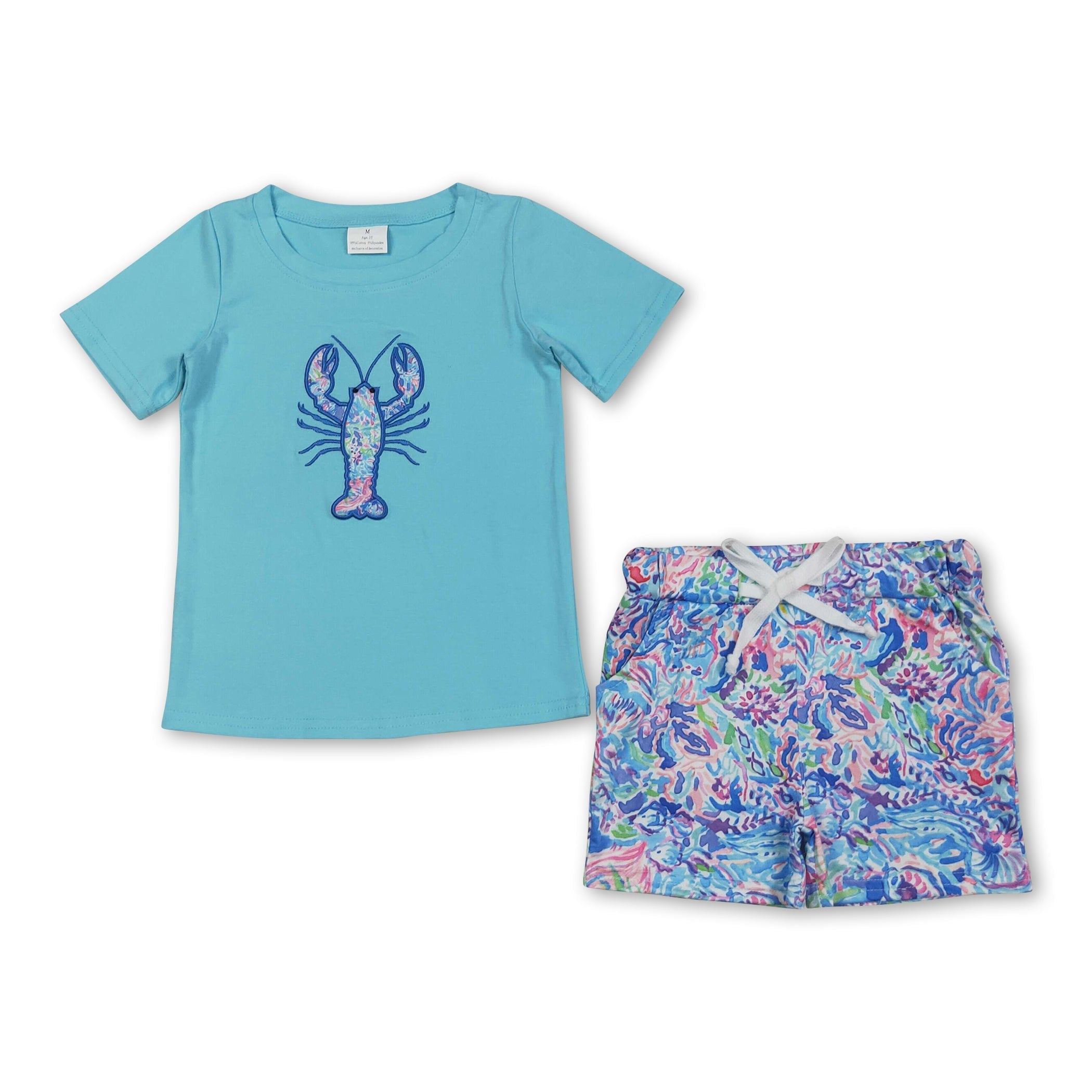 Light blue Lobster watercolor Short Set