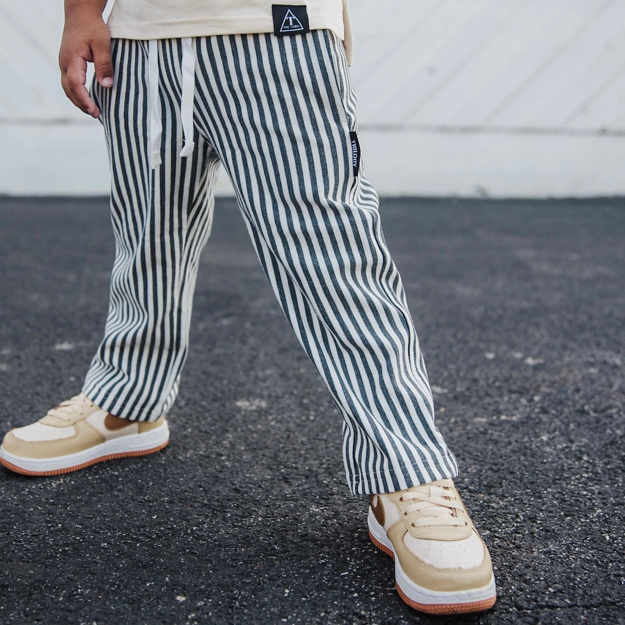 GRAY AND WHITE STRIPED COZY PANTS
