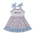 American Girl Embroidered Flag Bow 4th of July Dress
