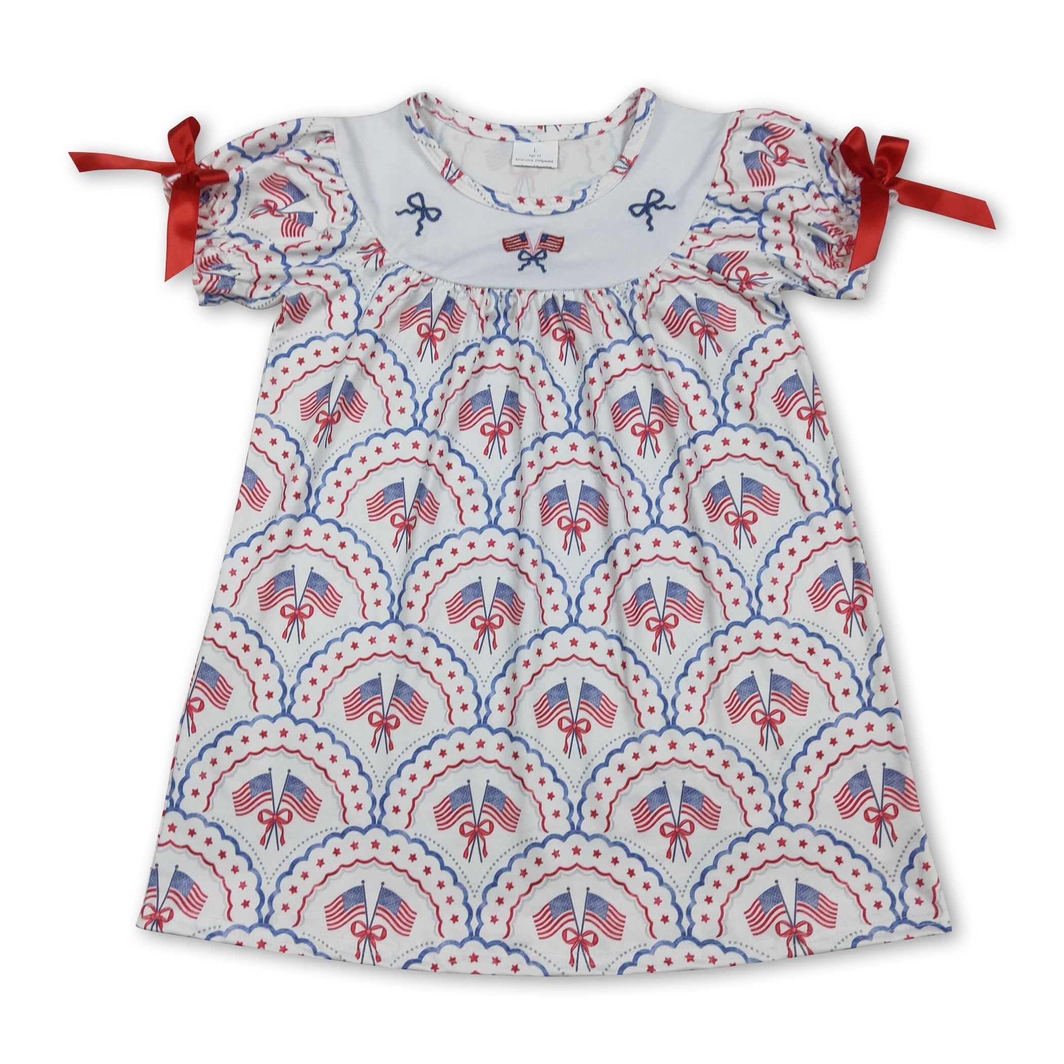 Flag Bow Embroidered 4th of July Dress