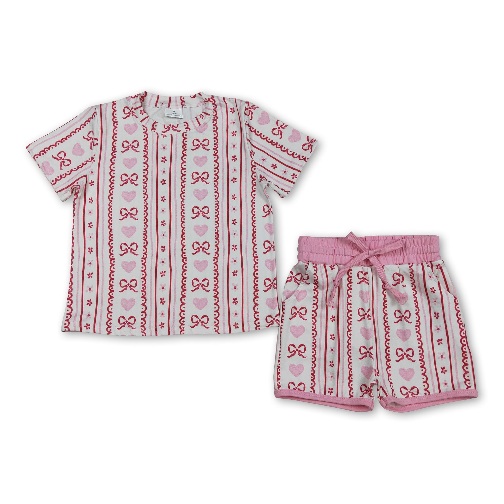 Pink Bow Heart Short Set