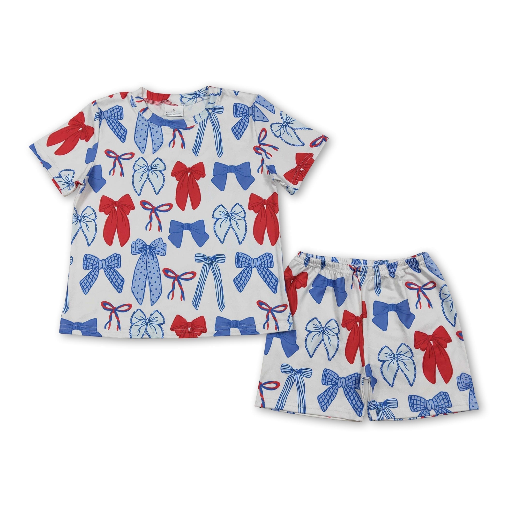 Red, White, and Blue Bow Short Set