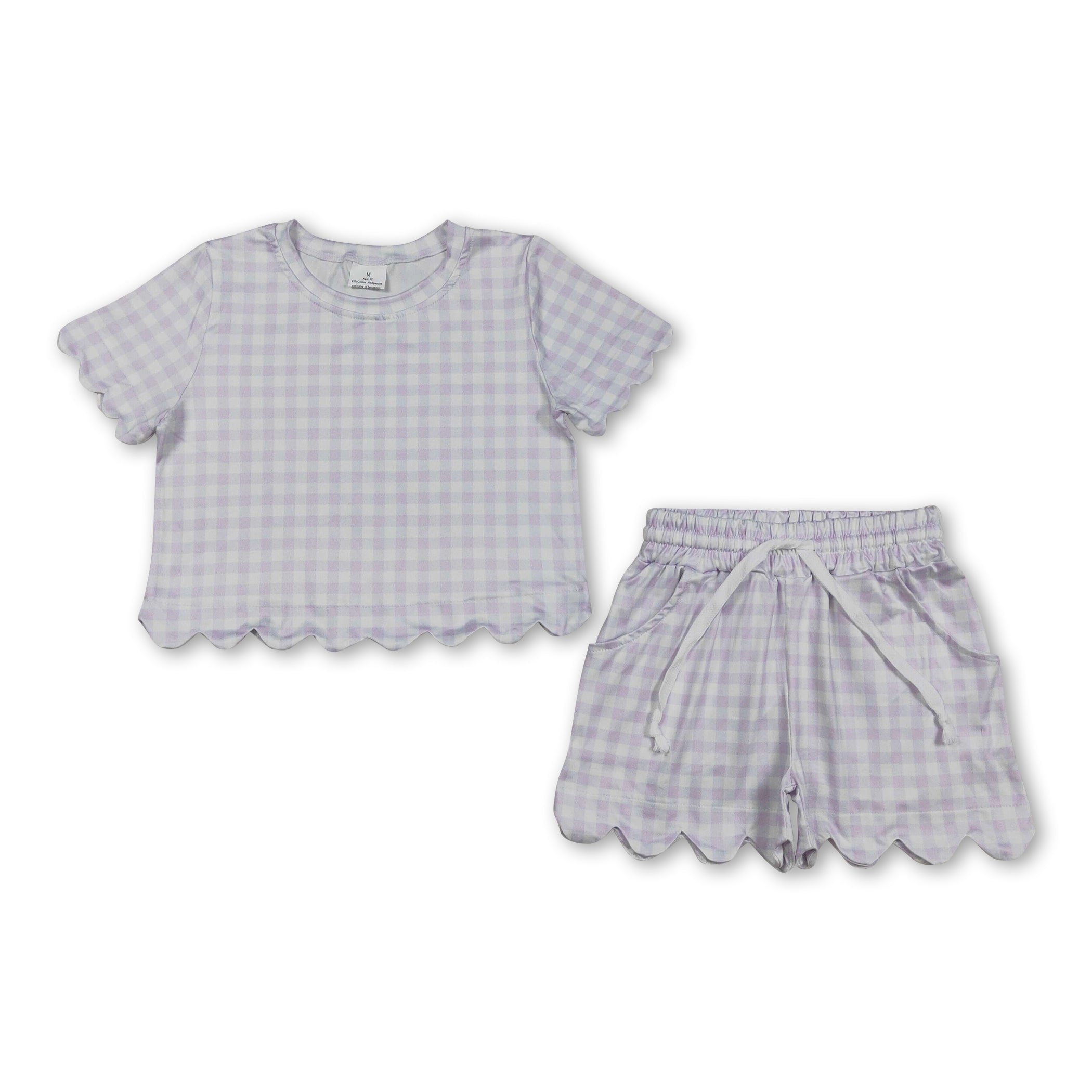 Lavender Plaid Scalloped Short Set