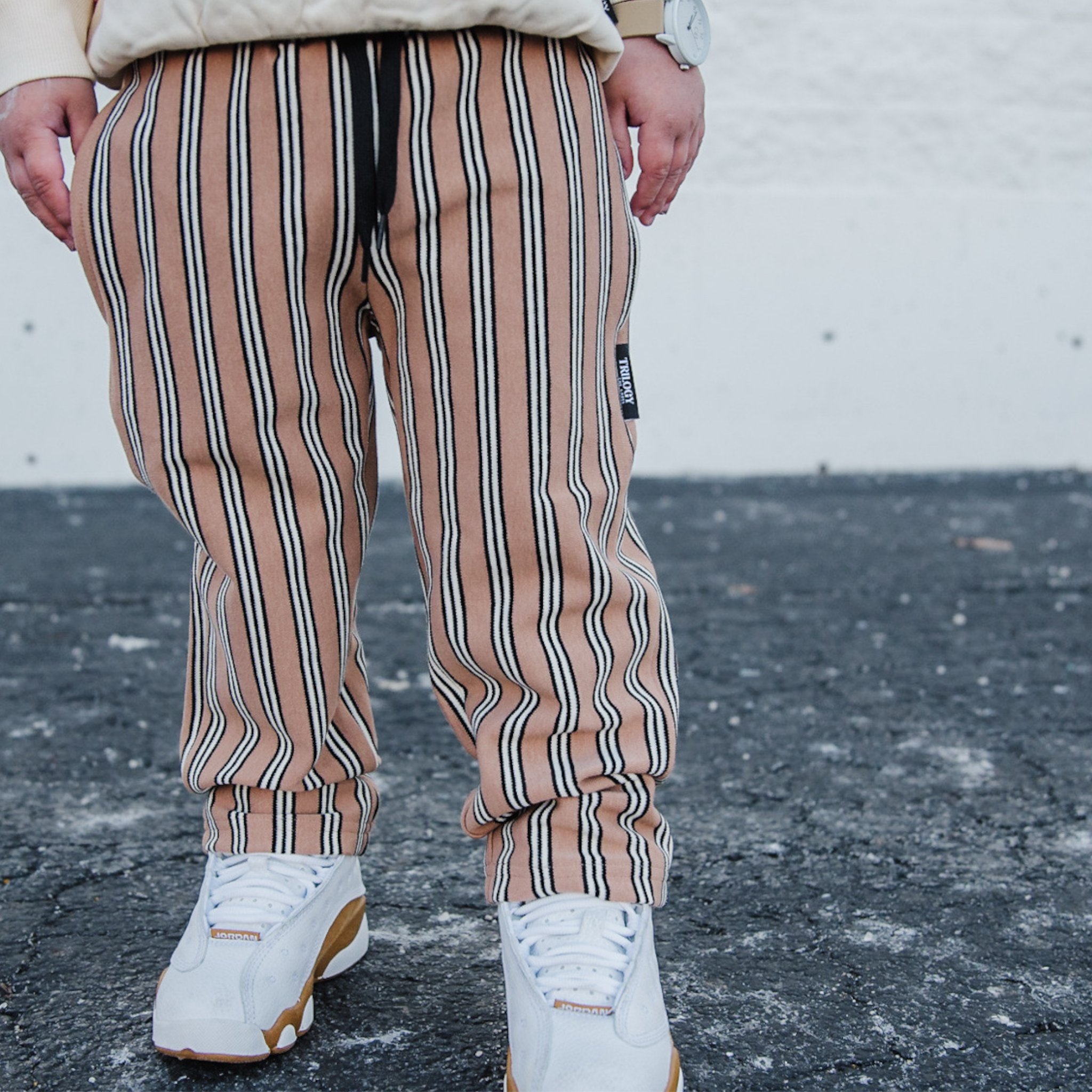 TAN & BLACK STRIPED COZY PANTS