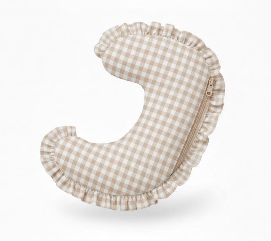 Haven Beige Gingham Ruffle Nursing Pillow Cover