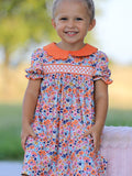 Fall Floral Smocked Petals Collar Girls Dress