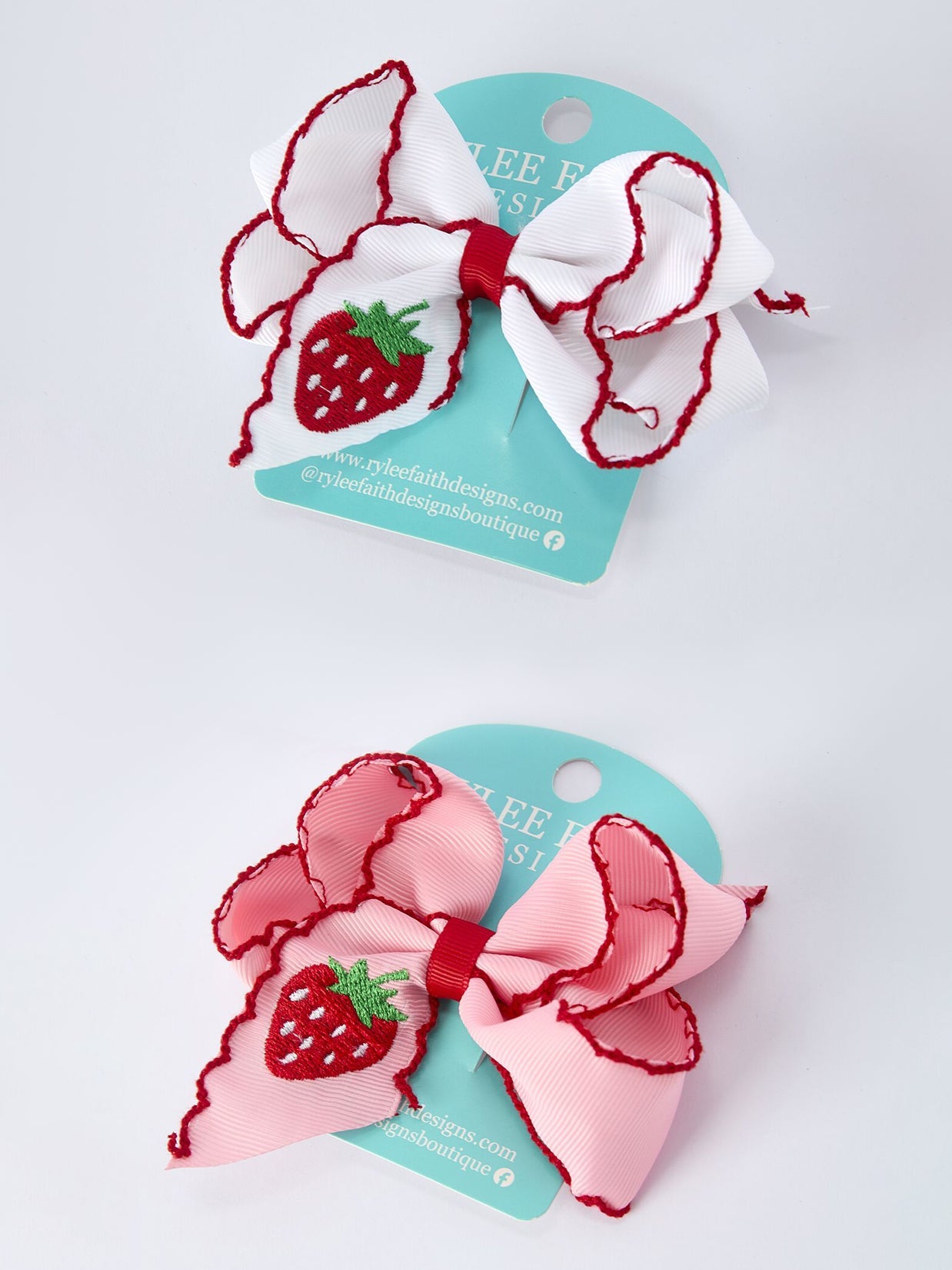 Strawberry Embroidered Girls Bow 4 Inches