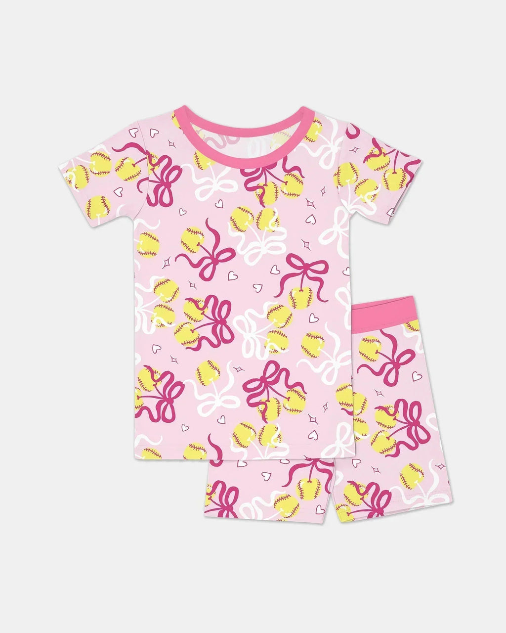 Softball Cherry Bamboo Two Piece Short Sleeve Shorts Pajama Set