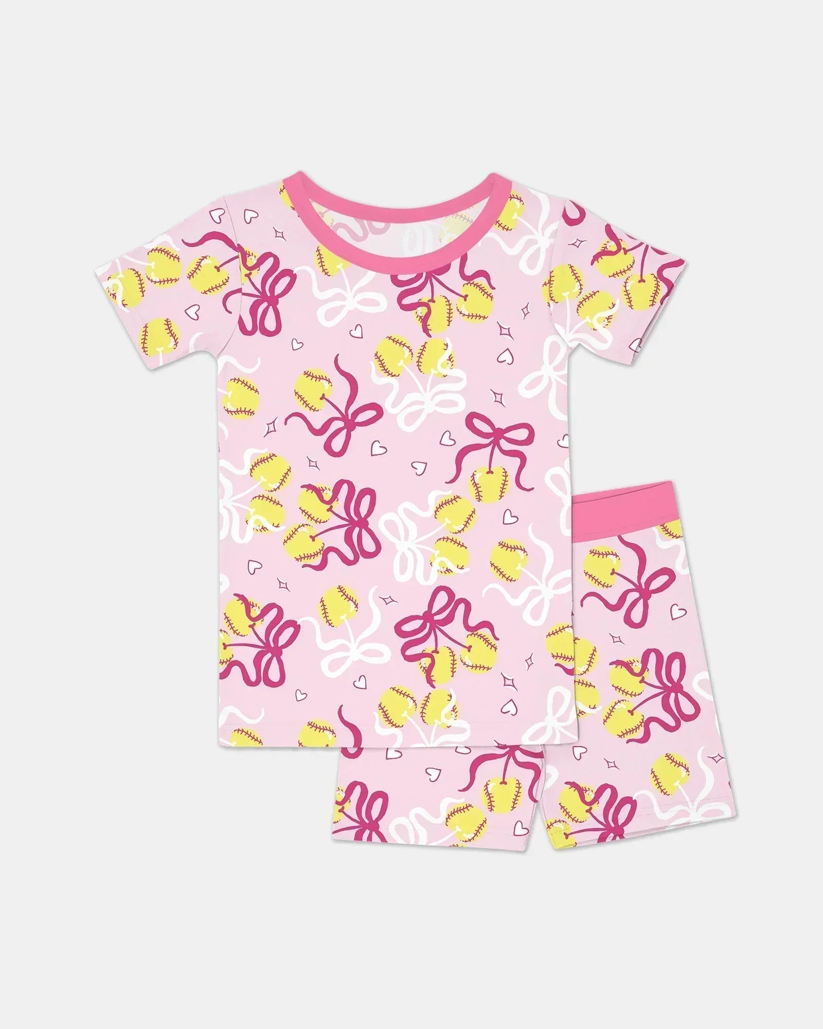 Softball Cherry Bamboo Two Piece Short Sleeve Shorts Pajama Set