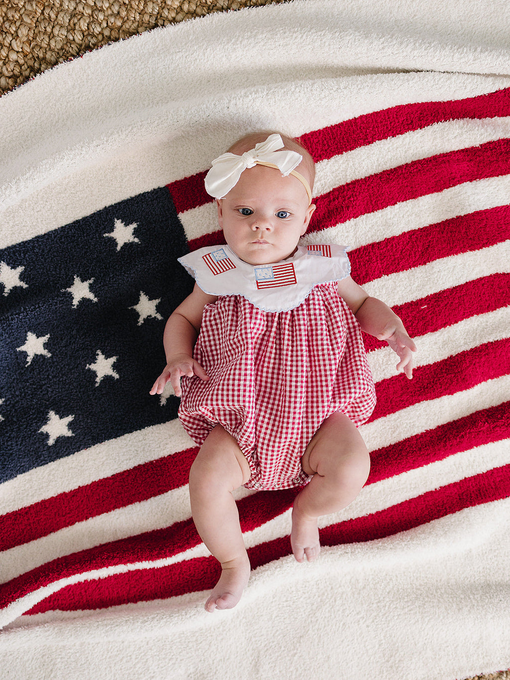 Gingham Flag Smocked Bubble Romper
