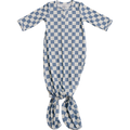Blue Checkered Ribbed Bamboo Knot Gown